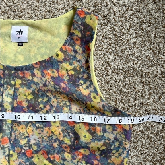 CAbi Positano Yellow Floral Layered Tank Top Tunic Blouse Medium Easter Spring - Picture 7 of 8